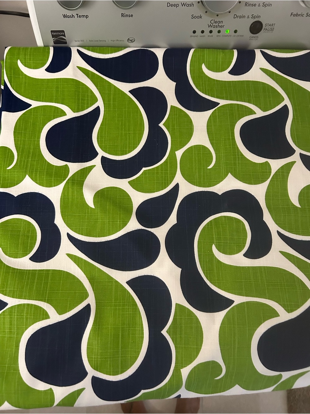 Vintage Chris Stone Mod Geometric Patterned Upholstery Fabric. Blue and Green - Picture 8 of 10